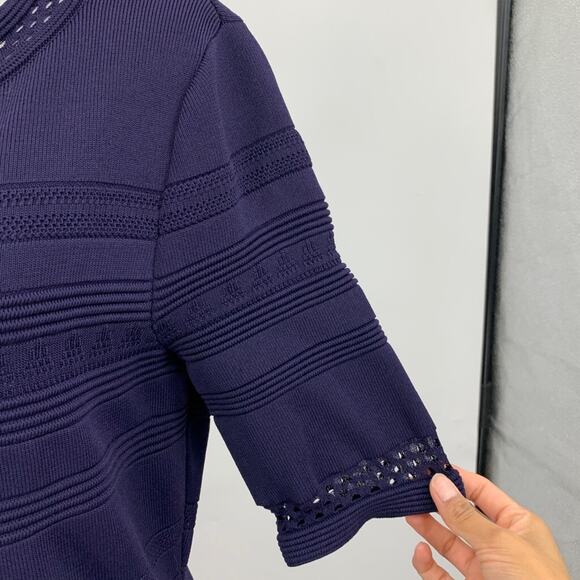 Eliza J Dress Women L Large Violet Short Sleeve Open Stitch Round Neck Midi - Picture 5 of 12